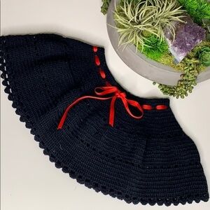 Crocheted handmade black girls skirt red ribbon small